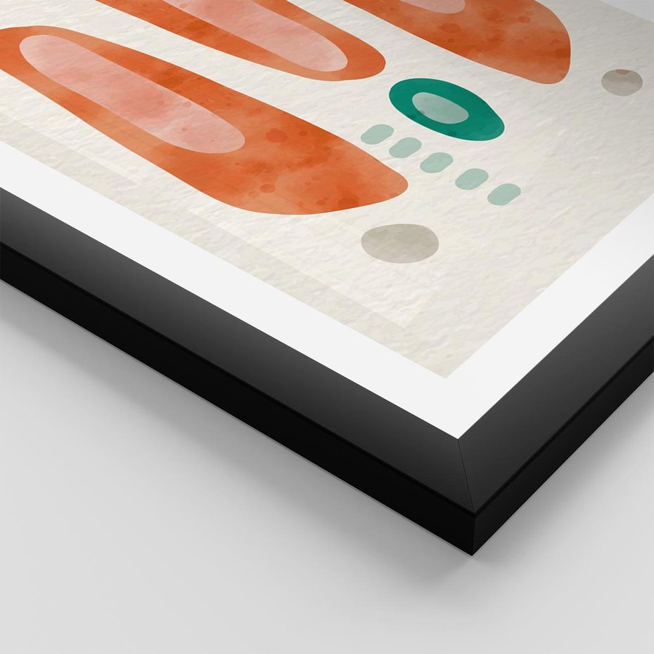 Plakat w ramie 30x40 - Księga Barw - abstrakcyjne formy, dominujący kolor pomarańczowy - rama czarna