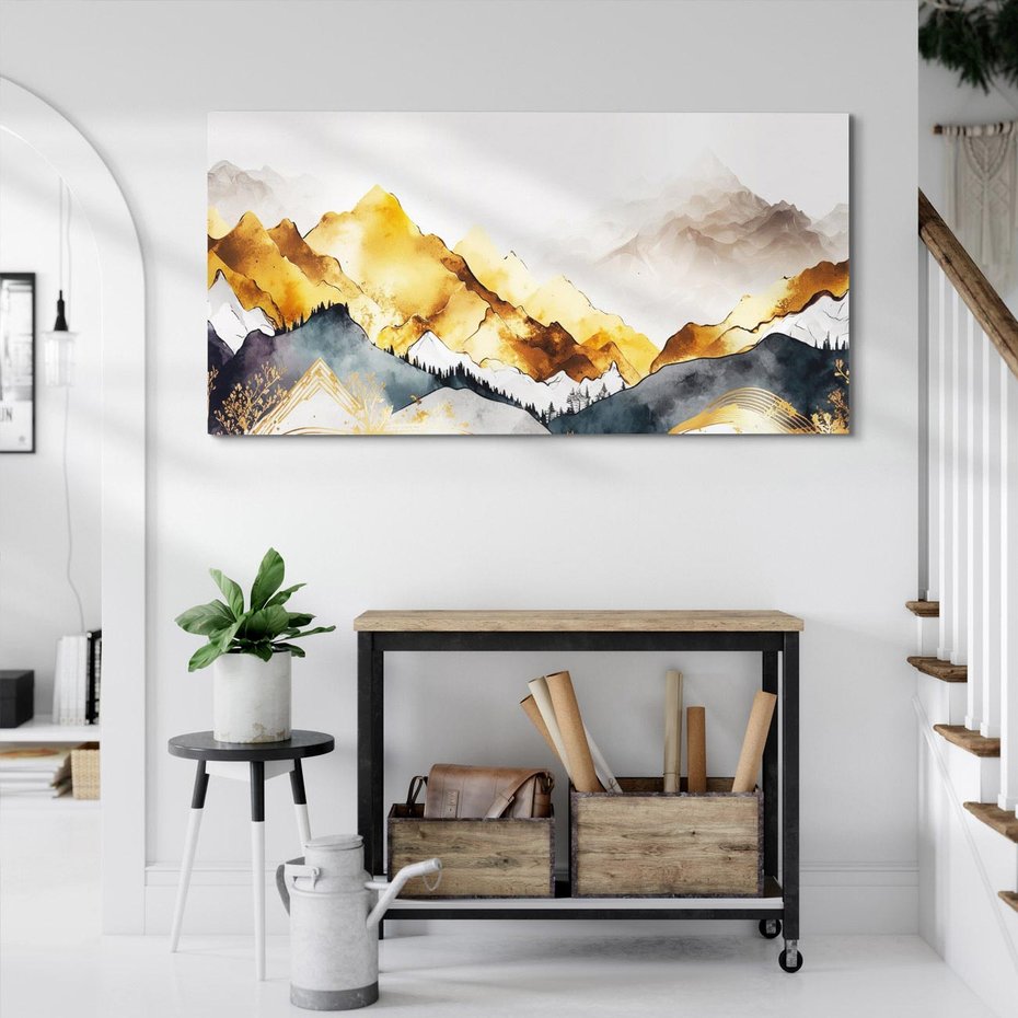 Obraz na płótnie 100x50 - Złote Góry - akwarela, graficzne góry