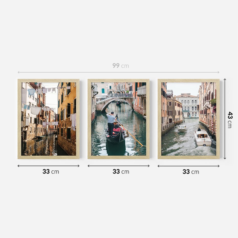 Zestaw obrazy w ramie 30x40 galeria - Wenecja, gondole, Włochy, Italia - rama drewno