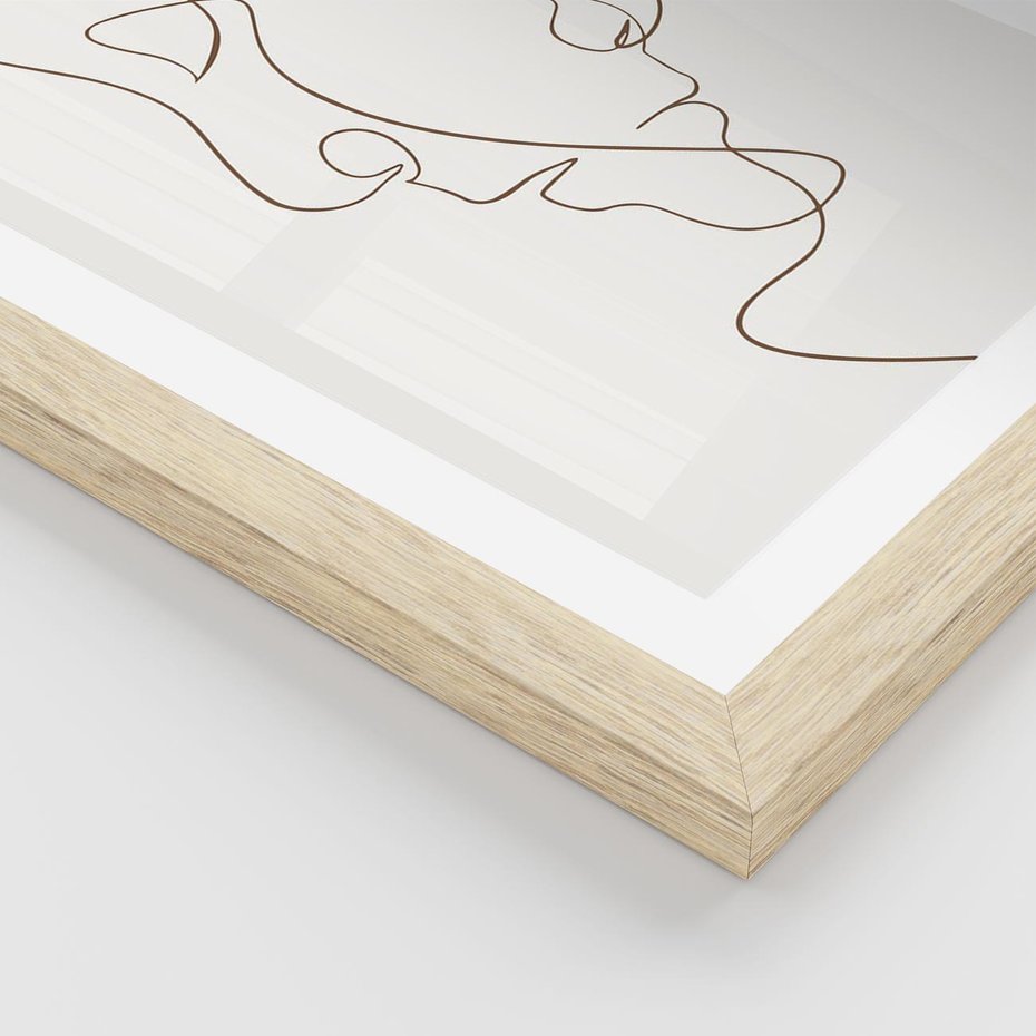 Plakat w ramie 40x50 - Jedna Linia, Dwie Twarze - minimalistyczny plakat, dwie twarze - rama drewno