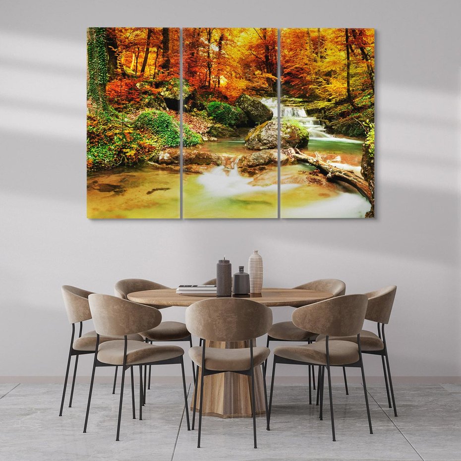 Obraz na płótnie 120x80 - Idylliczny las z bujnym strumykiem - las, drzewa