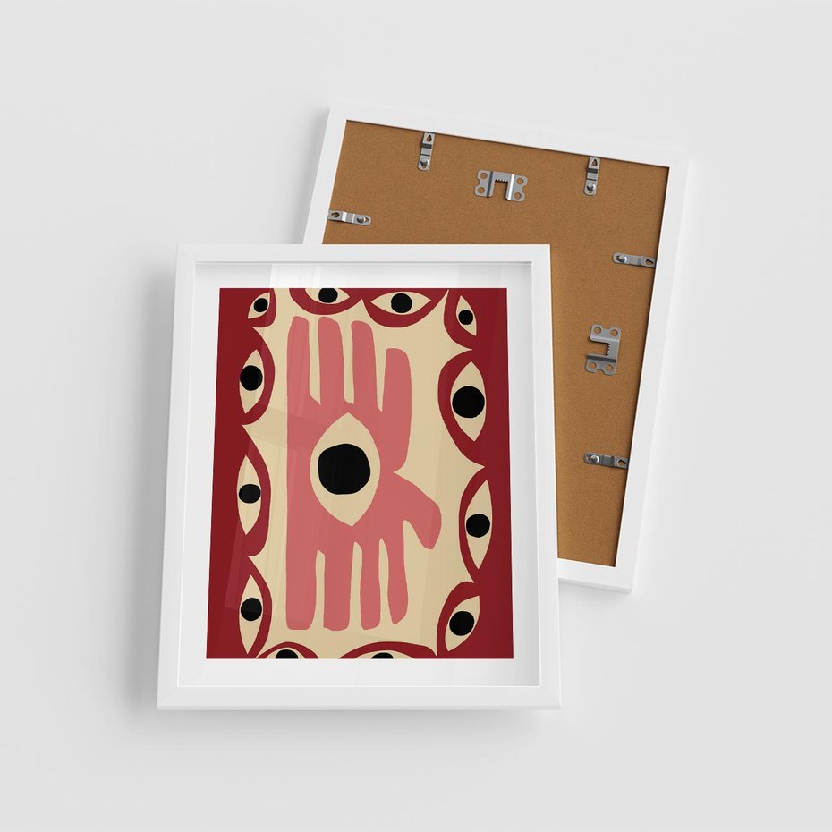 Plakat w ramie 40x50 - Migotliwe Kształty - abstrakcyjny obraz, boho styl - rama biała