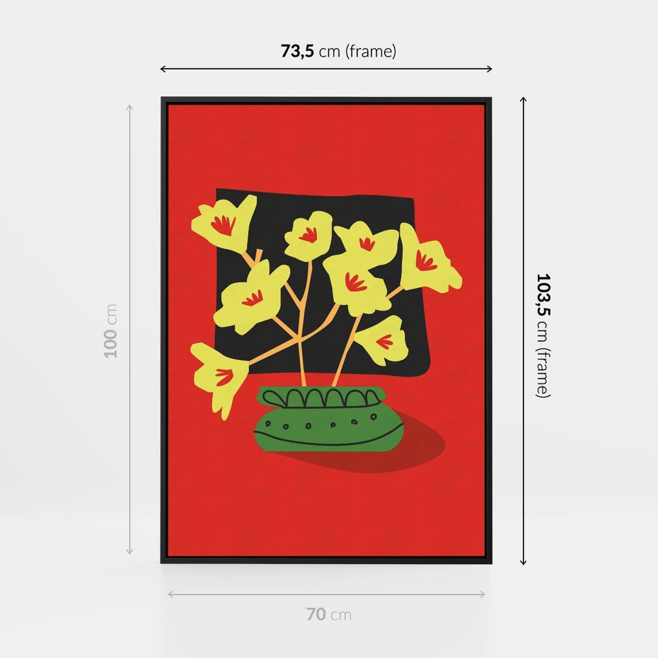 Obraz w ramie 70x100 - Abstrakcyjne Przenikanie - abstrakcyjne kwiaty, czerwone tło - rama czarna