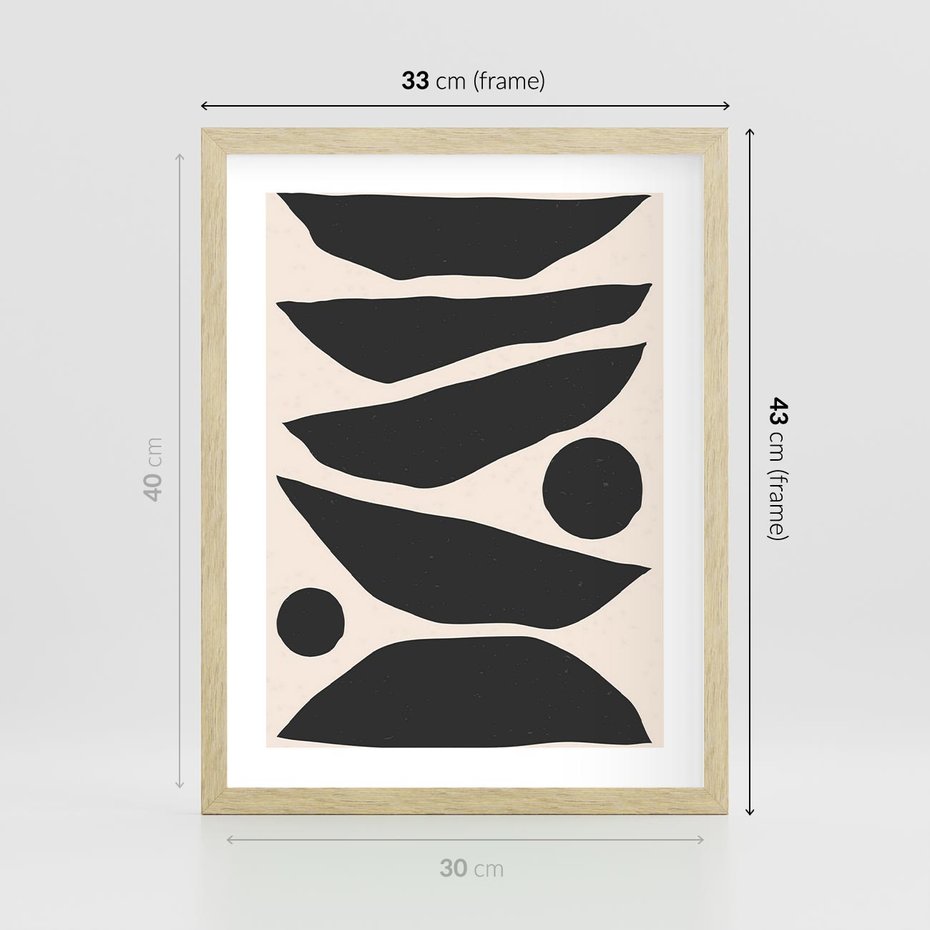 Plakat w ramie 30x40 - Modernistyczna Abstrakcja w Czerni i Bieli - abstrakcja, czarno biała grafika - rama drewno