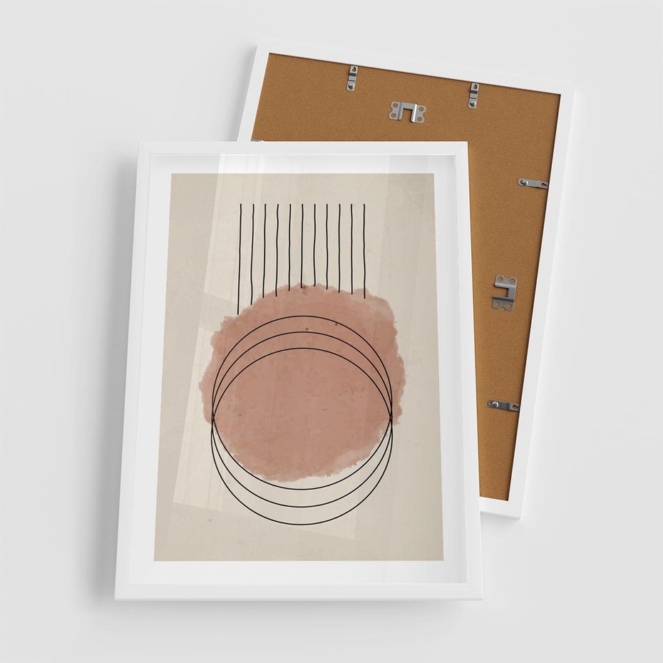 Plakat w ramie 50x70 - Migotliwe Kontury - akwarelowa plama, geometryczne szkicowane kształty - rama biała