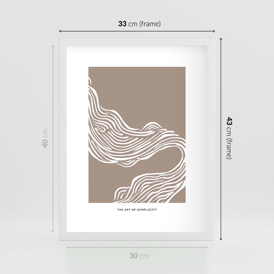 Plakat w ramie 30x40 - Harmonijne Granice - sztuka minimalizmu, biała rycina - rama biała
