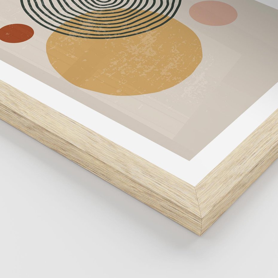 Plakat w ramie 40x50 - Boho Światło - abstrakcyjna sztuka, boho kształty - rama drewno