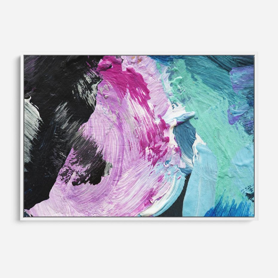 Obraz w ramie 100x70 - Kolorowy rój wyobraźni - rozlane kolorowe farby olejne, abstrakcja - rama biała