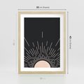 Plakat w ramie 30x40 - Słoneczny Portret Duszy - boho czarne słońce, nowoczesna grafika - rama drewno