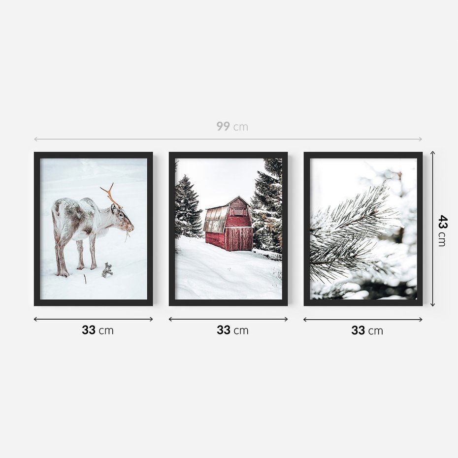 Zestaw obrazy w ramie 30x40 galeria - Zimowy, widok, renifer - rama czarna
