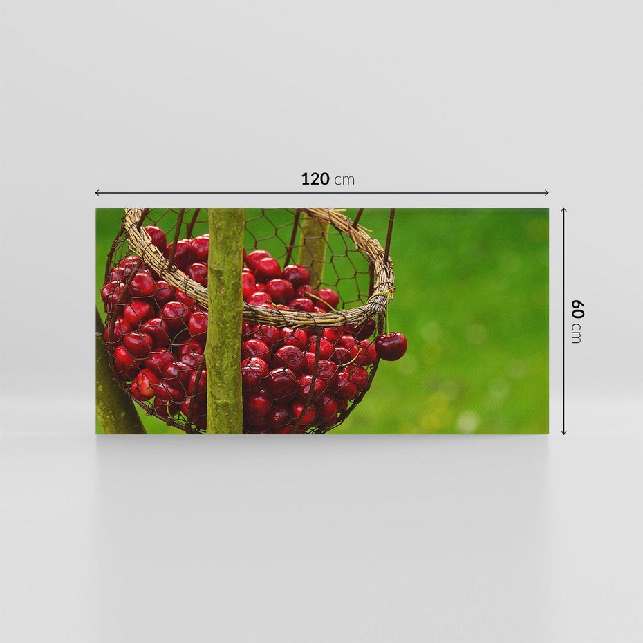 Obraz na płótnie 120x60 - Czereśnie w Koszyku Owocowy Skarb - czereśnie, koszyk