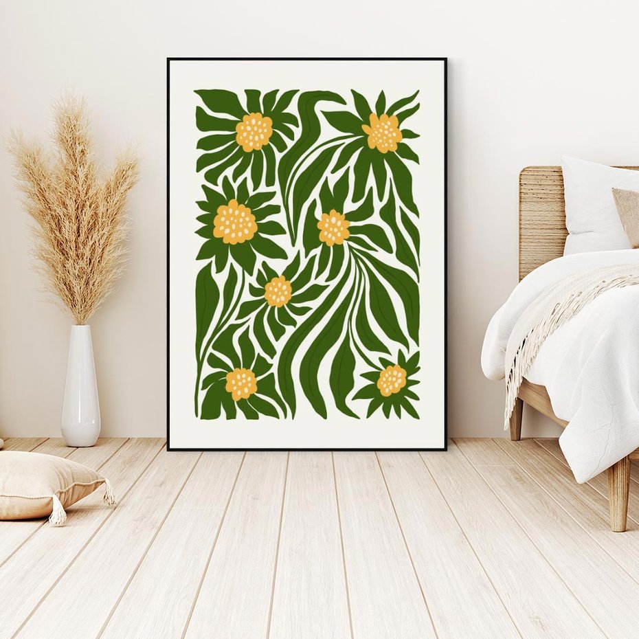 Obraz w ramie 50x70 - Spojrzenie wgłąb roślinnego świata - abstrakcyjne kwiaty, kompozycja - rama czarna