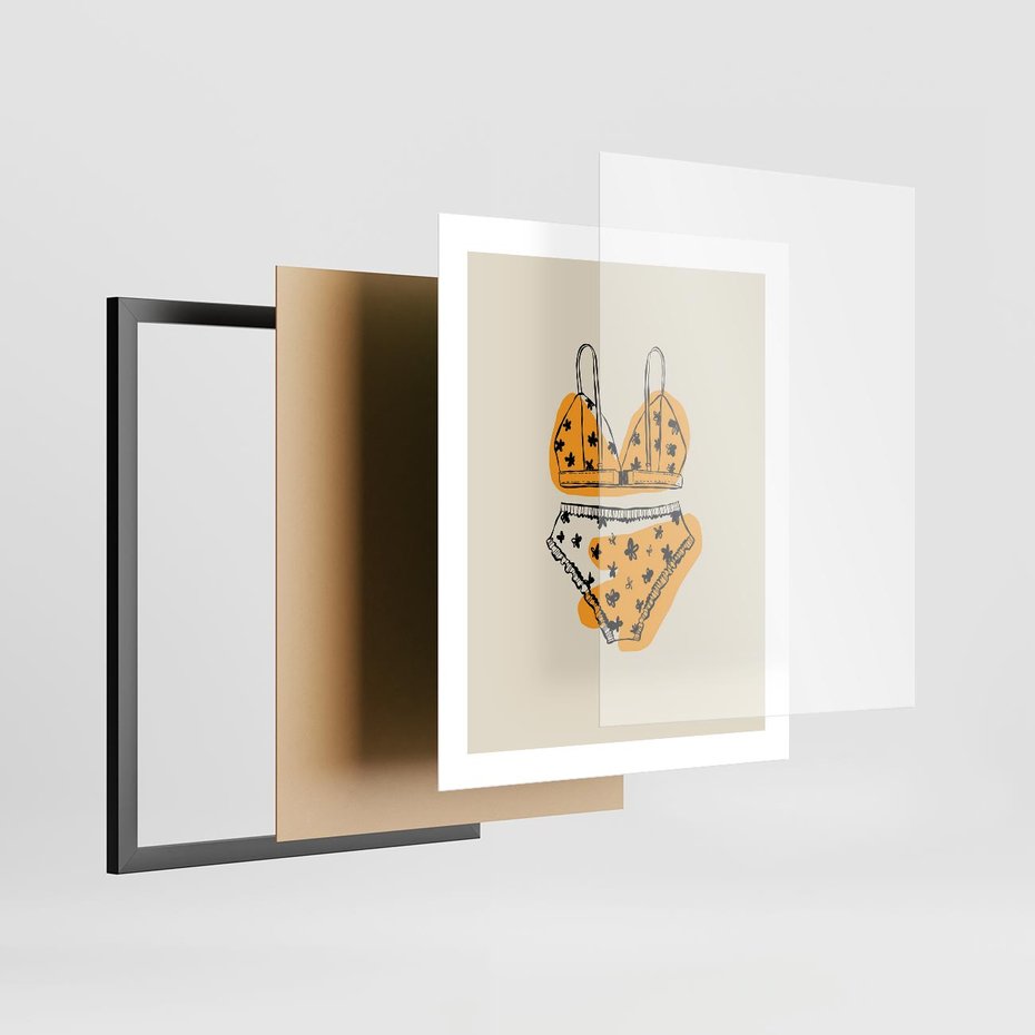 Plakat w ramie 40x50 - Minimalistyczny Szkic Bielizny - minimalistyczna grafika, szkic bielizny - rama czarna