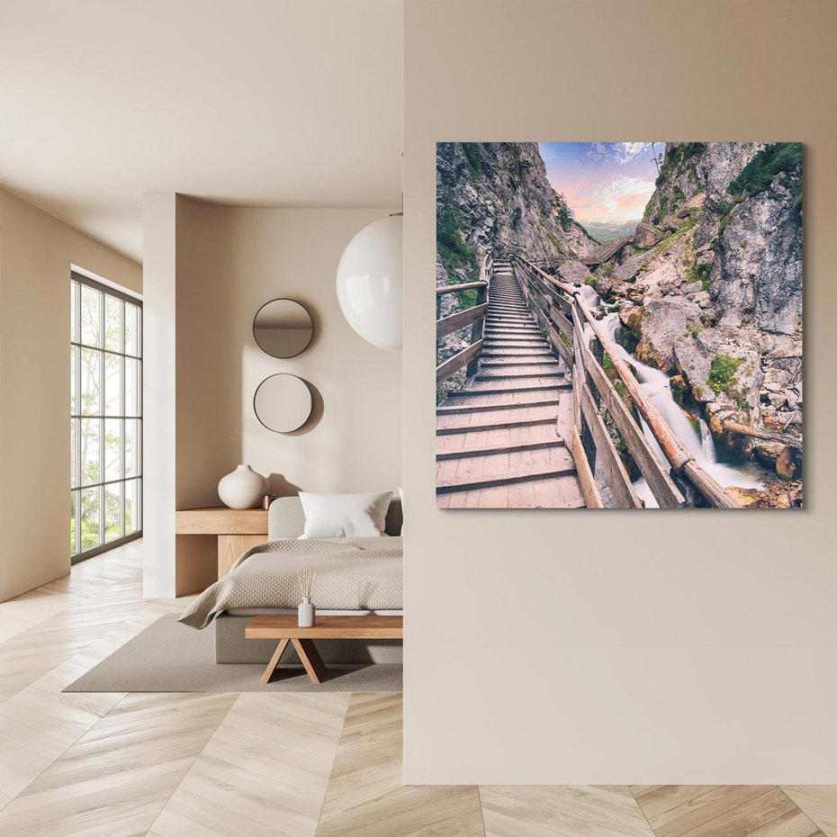 Obraz na płótnie 80x80 - Schody w skałach - Góry - schody, skały