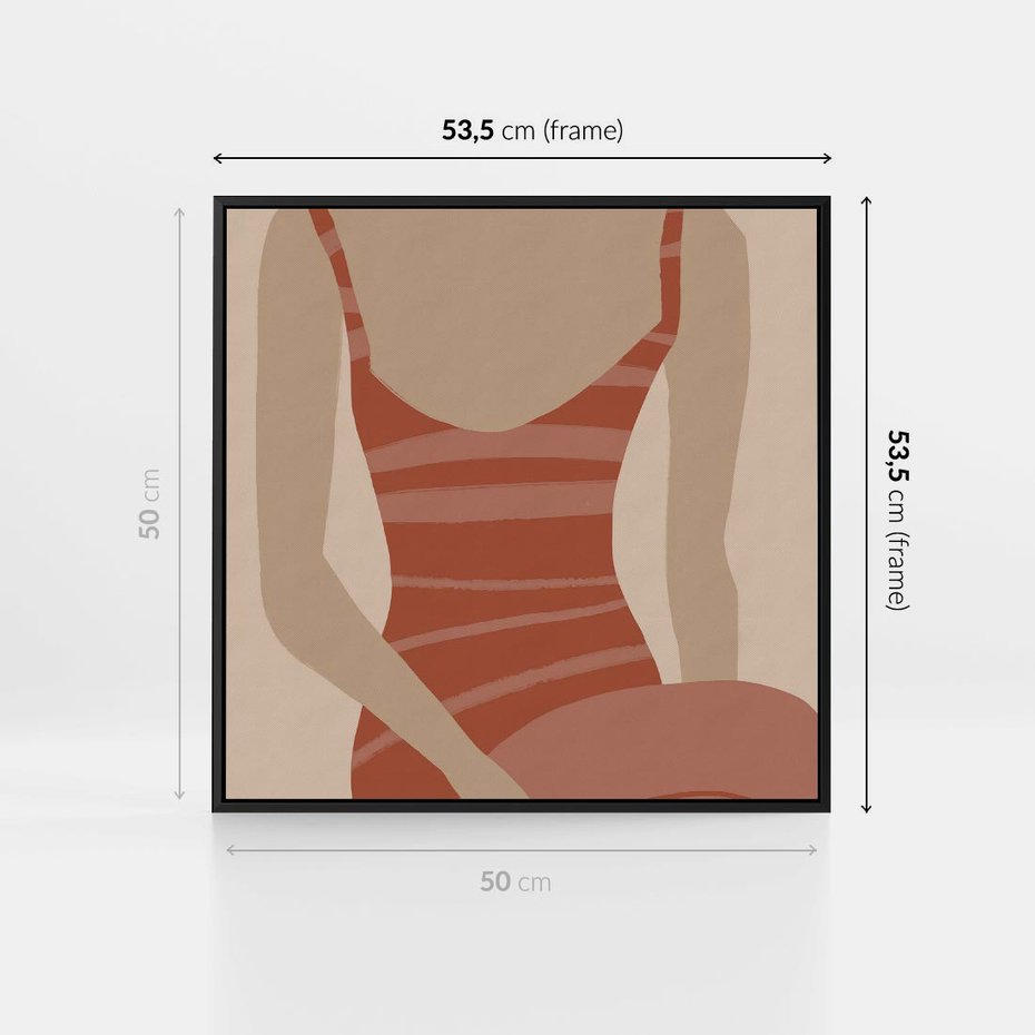 Obraz w ramie 50x50 - Kobiece Retro - minimalistyczny boho plakat, retro kobieta w stroju kąpielowym - rama czarna