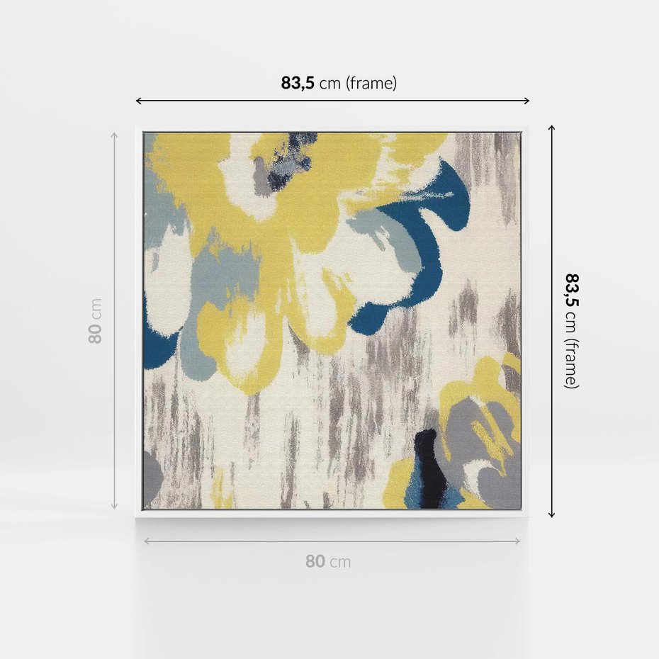 Obraz w ramie 80x80 - Kwiatowe Impresje - malowane duże kwiaty, kolory żółty - rama biała