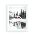 Plakat w ramie 40x50 - Urok Zimowego Krajobrazu - domek w górach, zima - rama biała