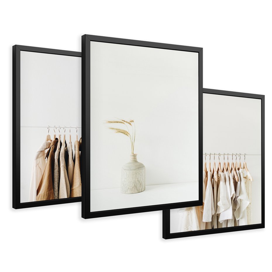 Zestaw obrazy w ramie 50x70 galeria - Garderoba, minimalizm, wieszaki, skandi - rama czarna