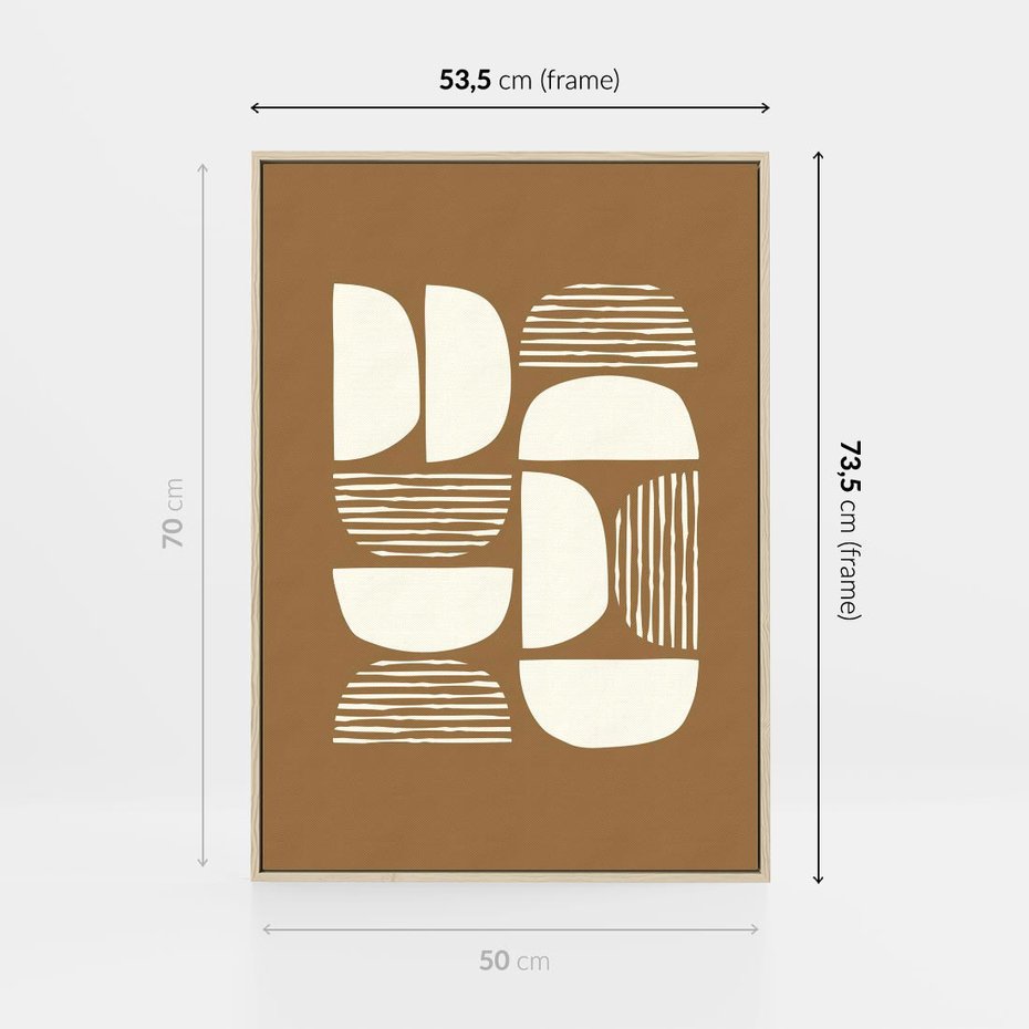 Obraz w ramie 50x70 - Wewnętrzne Spektrum - geometryczne boho kształty na brązowym, karmelowym tle - rama drewno