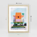 Plakat w ramie 30x40 - Plaża Miami w Słoneczny Dzień - domek ratownika, kolorowy - rama drewno