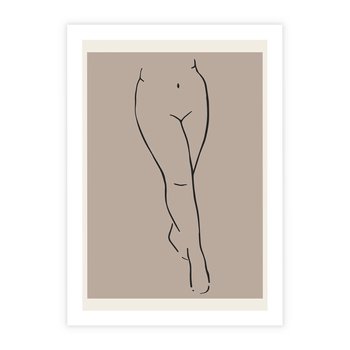 Plakat bez ramy 21x30 - Intrygujące Szkice - mnimalistyczny akt kobiecy, beżowa tonacja