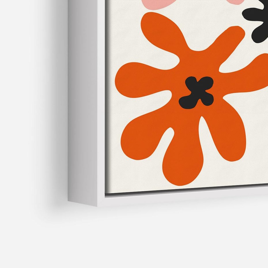 Obraz w ramie 80x80 - Taniec Akwareli - abstrakcyjne wielokolorowe kwiaty, minimalizm - rama biała