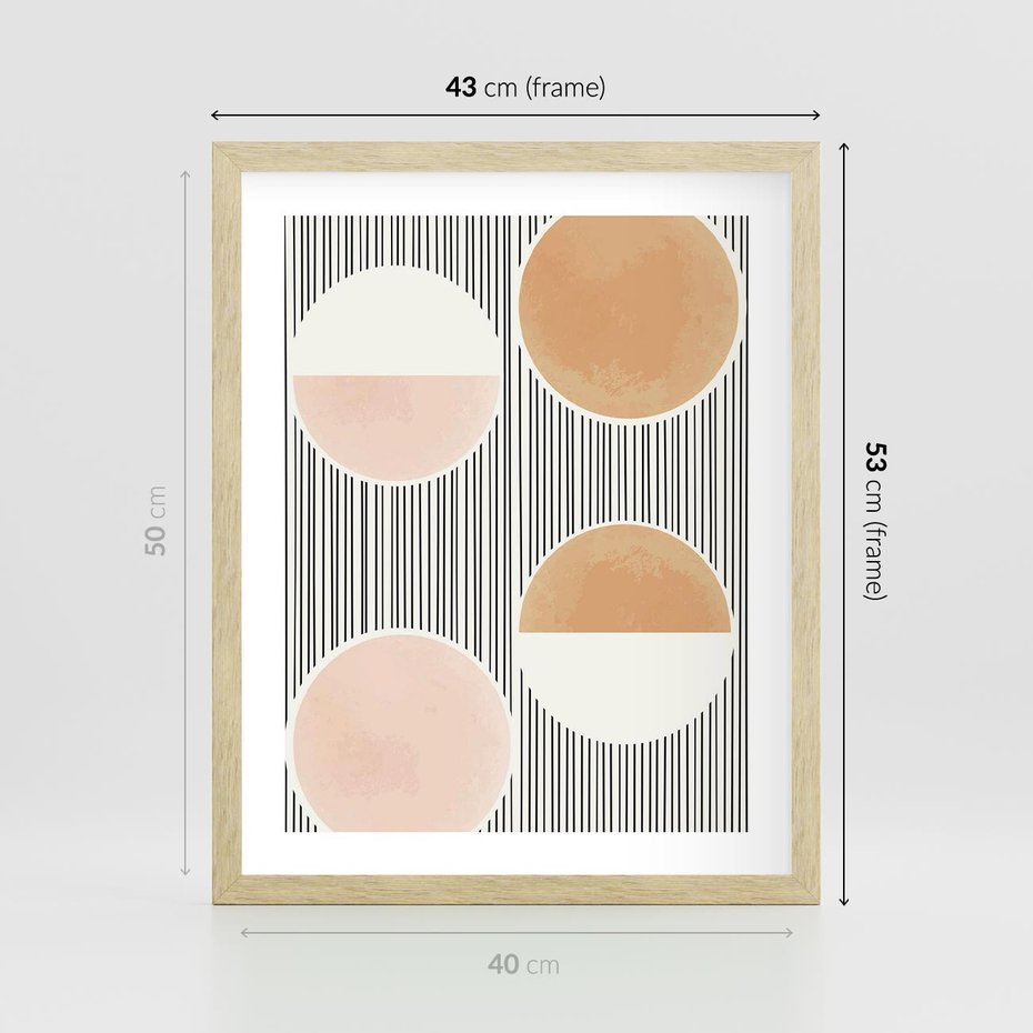 Plakat w ramie 40x50 - Przenikające Kształty - abstrkacyjna nowoczesna sztuka, koła okręgi - rama drewno