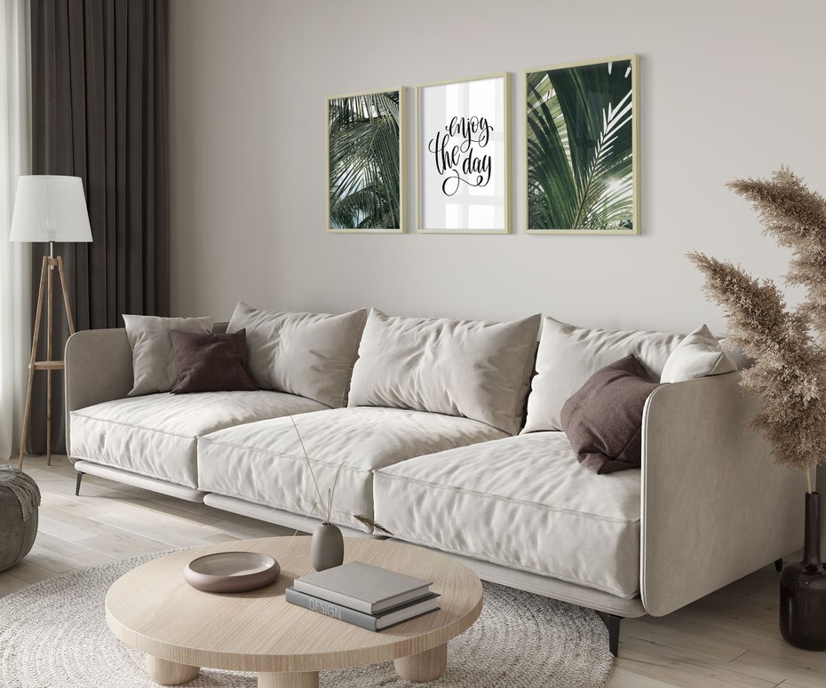 Zestaw obrazy w ramie 50x70 galeria - Palmy, pozytywe, myślenie - rama drewno