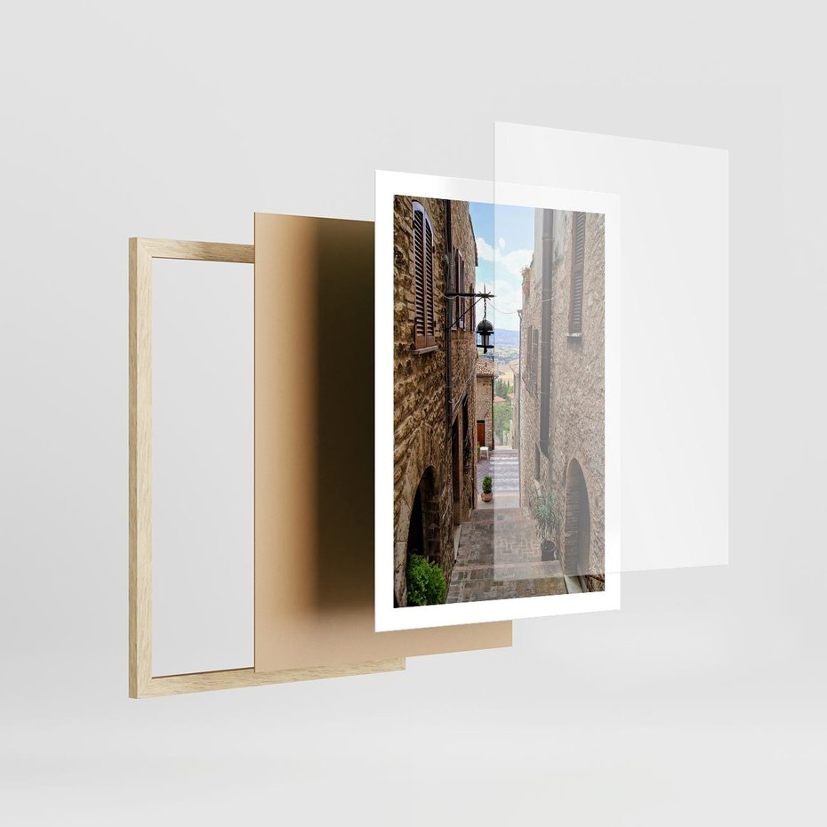 Plakat w ramie 50x70 - Perspektywa malowniczej uliczki - uliczka, perspektywa - rama drewno
