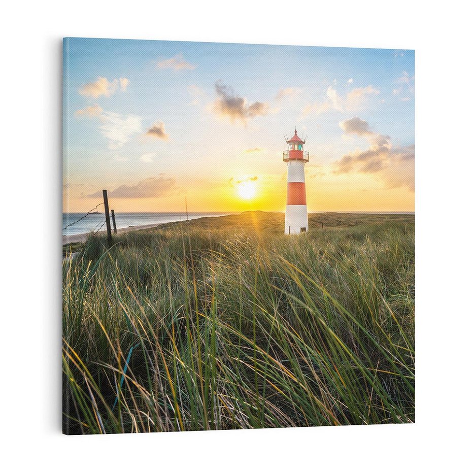 Obraz na płótnie 70x70 - Magia latarni przy zachodzie - latarnia, zachód