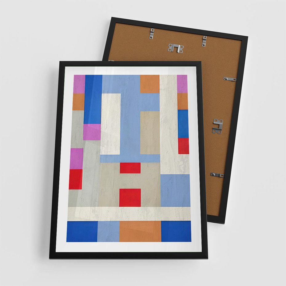 Plakat w ramie 50x70 - Bezczasowe Przenikanie Kształtów - abstrakcyjne geometryczne kształty, olejny obraz - rama czarna