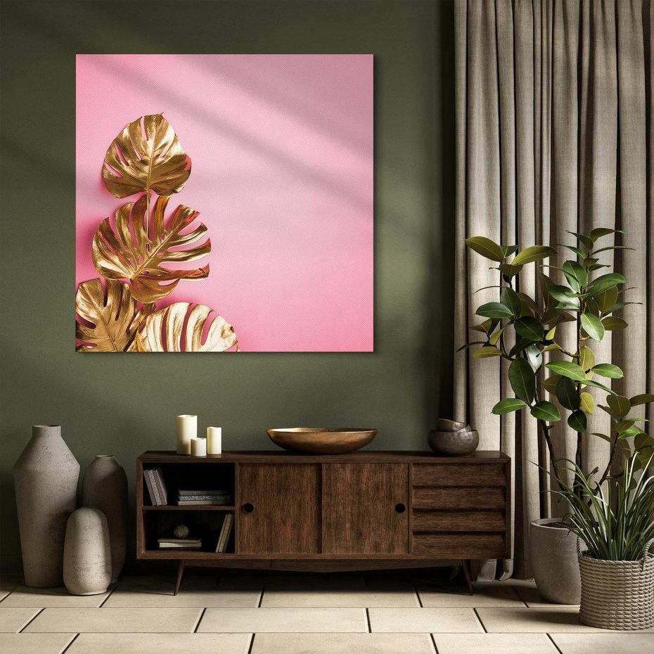 Obraz na płótnie 40x40 - Luksusowa Elegancja - złote, liście