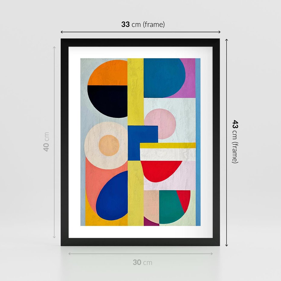 Plakat w ramie 30x40 - Harmonia Kolorowych Impulsów - abstrakcyjne geometryczne kształty, olejny obraz - rama czarna