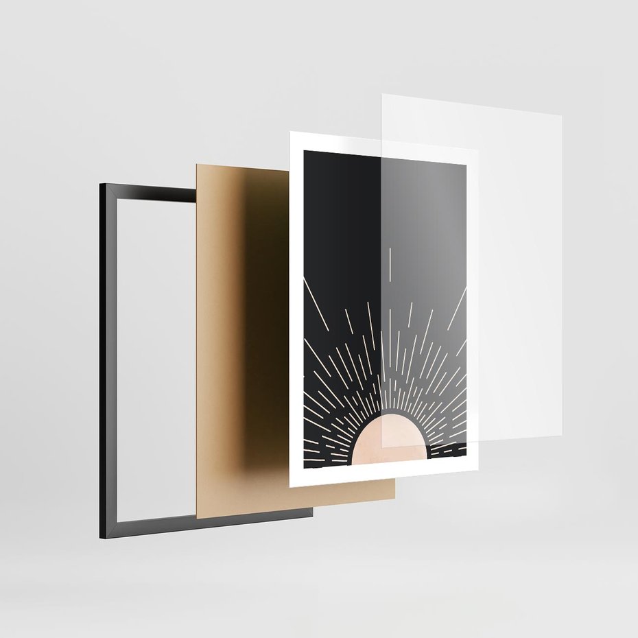 Plakat w ramie 50x70 - Słoneczny Portret Duszy - boho czarne słońce, nowoczesna grafika - rama czarna