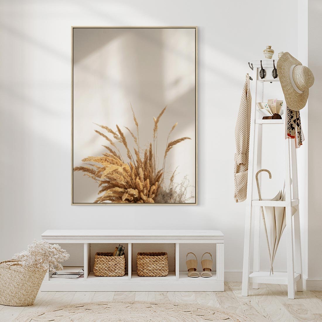 Obraz w ramie 80x120 - mpresyjne układy traw - boho, trawy - rama drewno