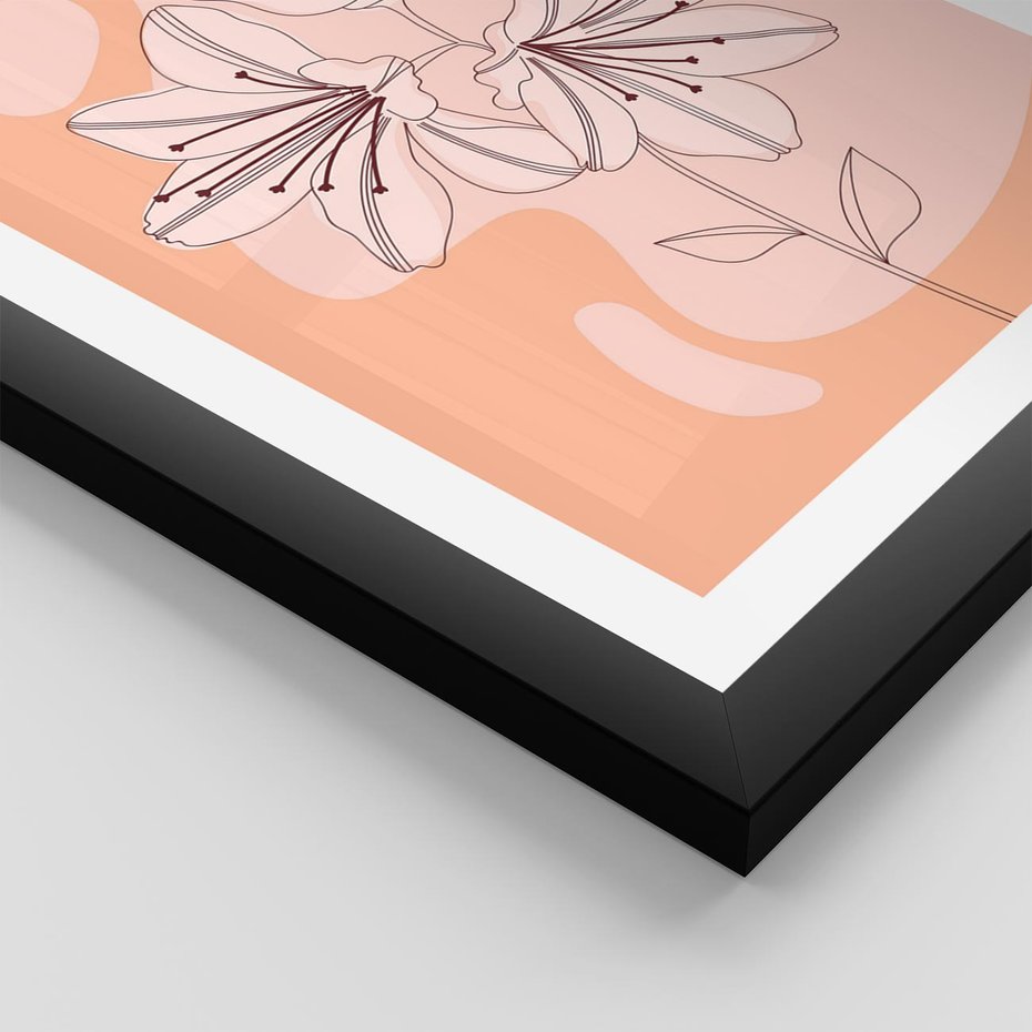 Plakat w ramie 30x40 - Kwiatowa Harmonia - minimalistyczny plakat, pudrowe kwiaty - rama czarna