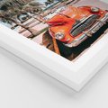 Plakat w ramie 50x70 - Retro Przejażdżka - pomarańczowy retro samochód, kabriolet - rama biała