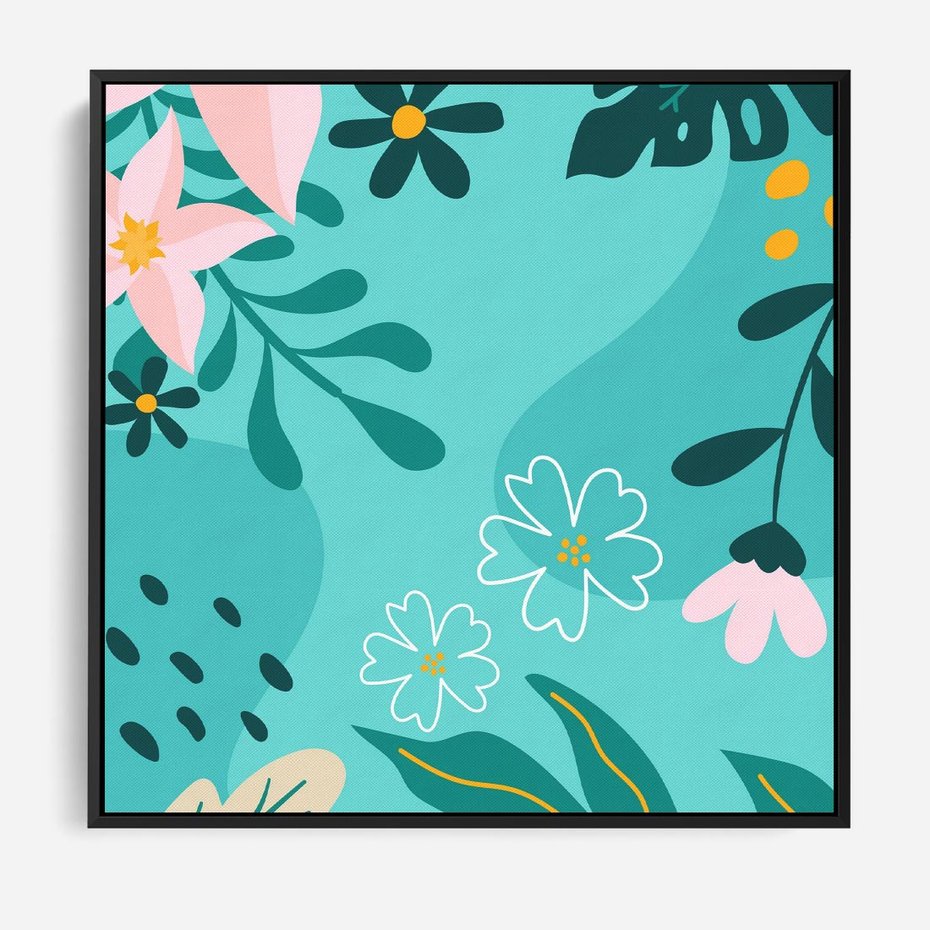 Obraz w ramie 50x50 - Rozkwitające Widoki - pastelowa kompozycja, kwiaty - rama czarna