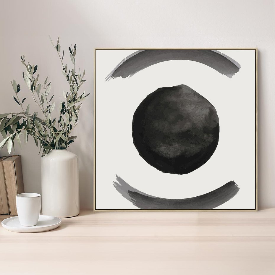 Obraz w ramie 50x50 - Bezczasowe Echo - abstrakcyjne plamy okręgi, akwarelowe - rama drewno