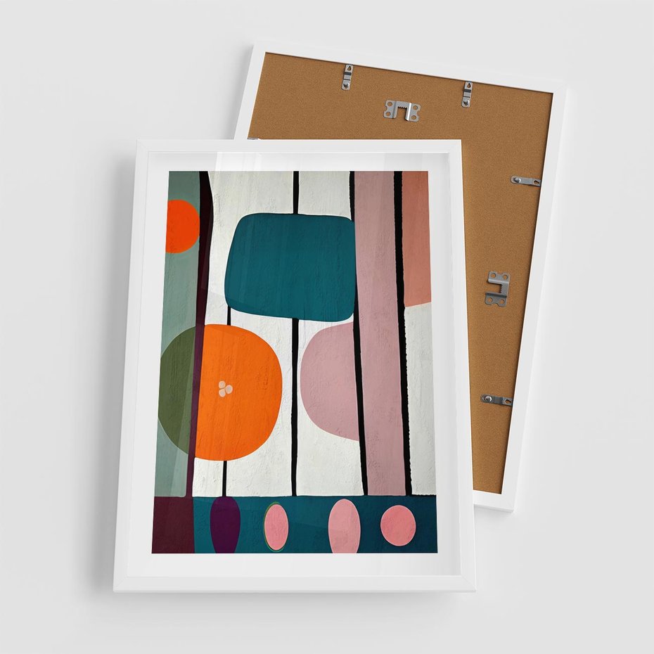 Plakat w ramie 50x70 - Migotliwa Aura Serca - abstrakcyjny obraz olejny, dziwne formy - rama biała