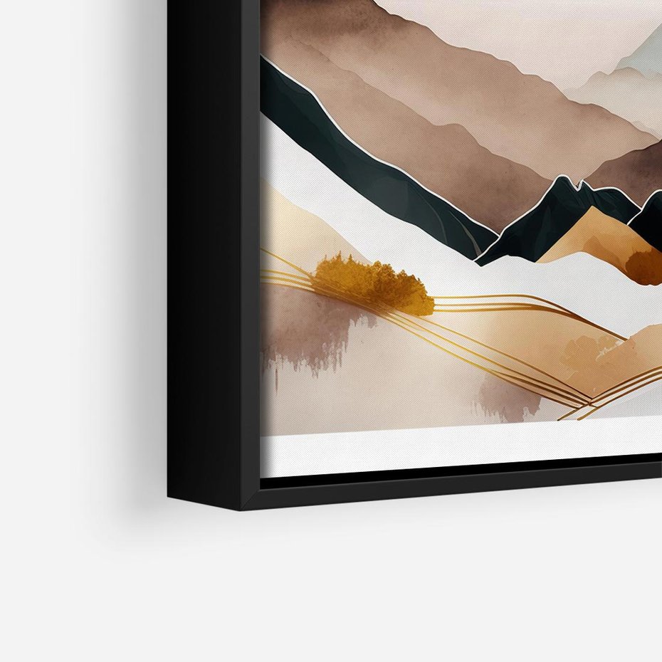 Obraz w ramie 50x50 - Góry Tonące w Pastelach - złote pastelowe góry, akwarela - rama czarna