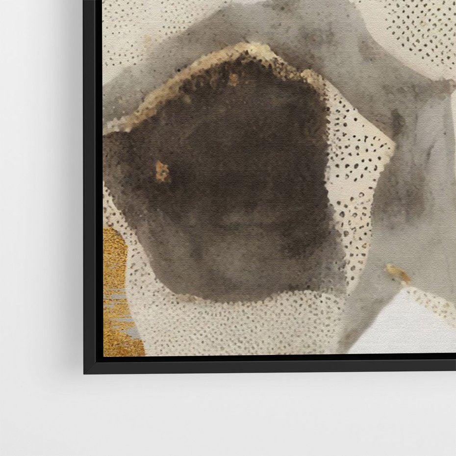 Obraz w ramie 50x70 - Nowoczesne Złoto i Szarość - plamy, złoto - rama czarna