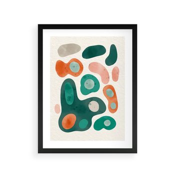 Plakat w ramie 30x40 - Kolorowe Przenikanie - przypadkowe abstrakcyjne plamy, pomarańczowy i zielony - rama czarna