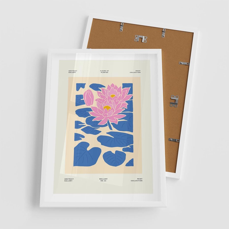 Plakat w ramie 50x70 - Rozświetlone Odbicia - lilie wodne, pastelowe kolory - rama biała