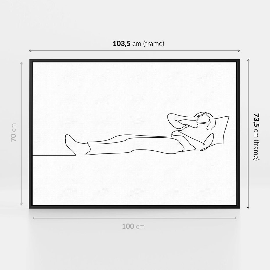 Obraz w ramie 100x70 - Postać na Łóżku - one line art, szkic - rama czarna