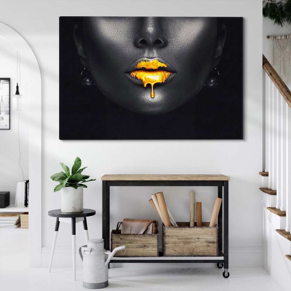 Obraz na płótnie 120x80 - Złote Usta Kobiety - złote, usta