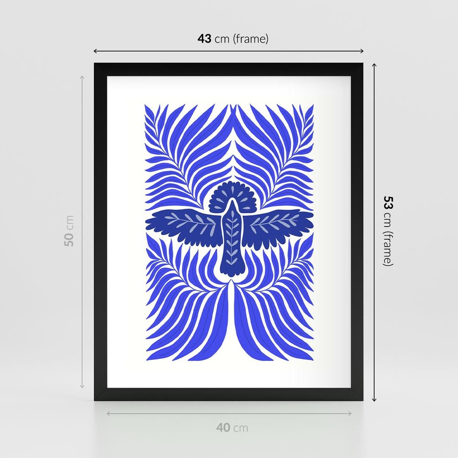 Plakat w ramie 40x50 - Etniczne Rekwizyty - etniczne roślinne wzory, granat - rama czarna