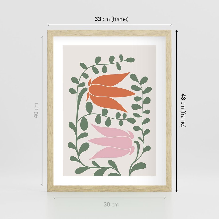 Plakat w ramie 30x40 - Rozkwitające Kontury - plakat, kwiaty - rama drewno
