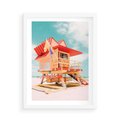 Plakat w ramie 50x70 - Rajski Widok - plaża miami, domek ratownika - rama biała