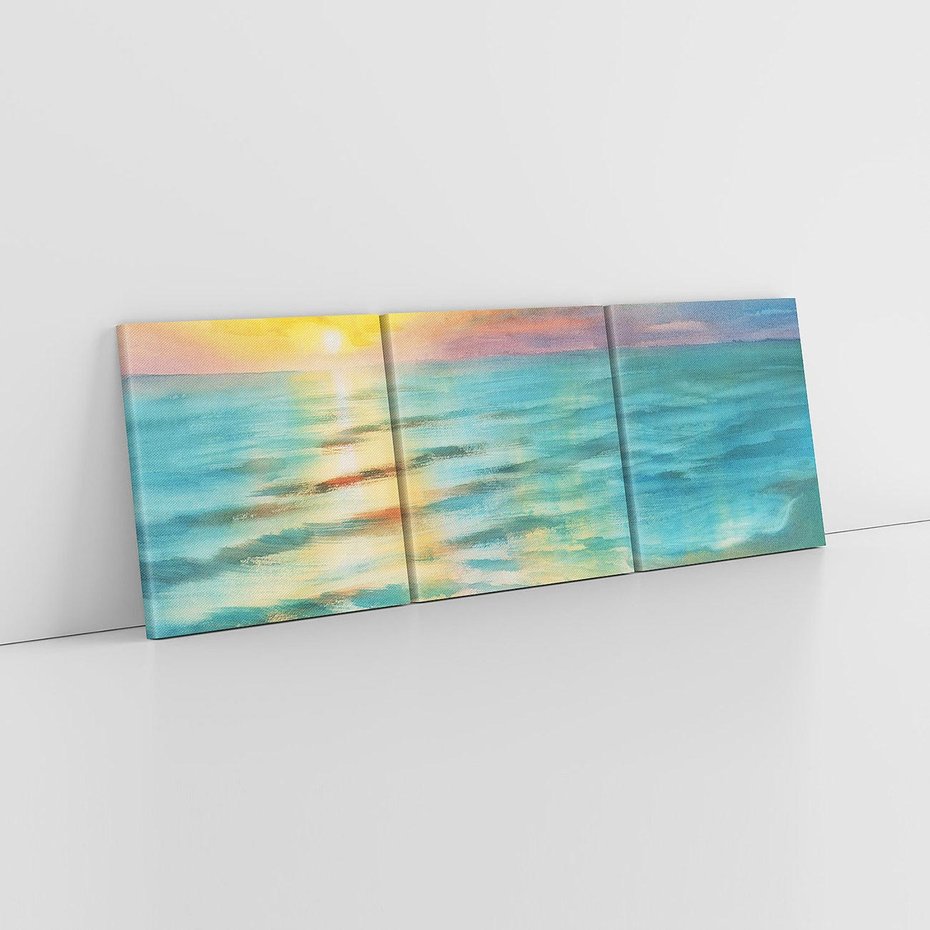 Obraz na płótnie 150x50 - Objawienie Fioletowego Świtu - fioletowy wschód słońca, słońce wschodzi nad morzem